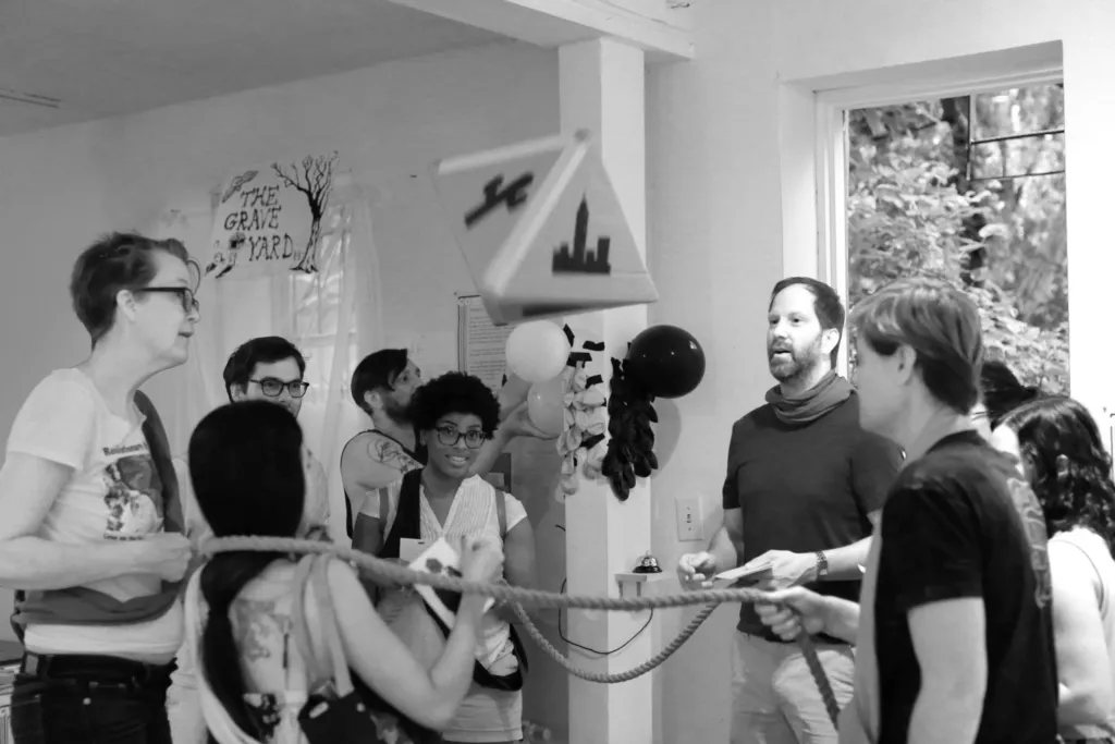 Black and white photo of the Game Show Exhibit.