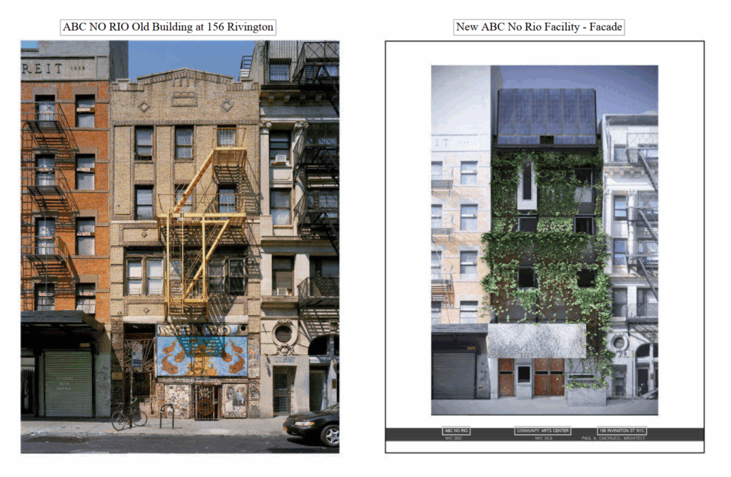 Before and after photos of the ABC No Rio building at 156 Rivington.